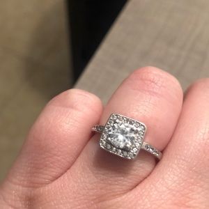 Crystal square halo ring